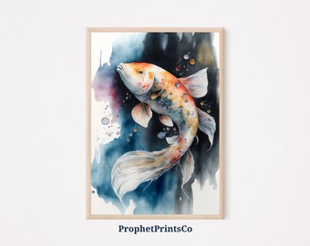 Watercolor Koi Fish Poster Print | Japanese Wall Art | Koi Fish Gift | Original Zen Home Décor | Printable Wall Art | DIGITIAL DOWNLOAD