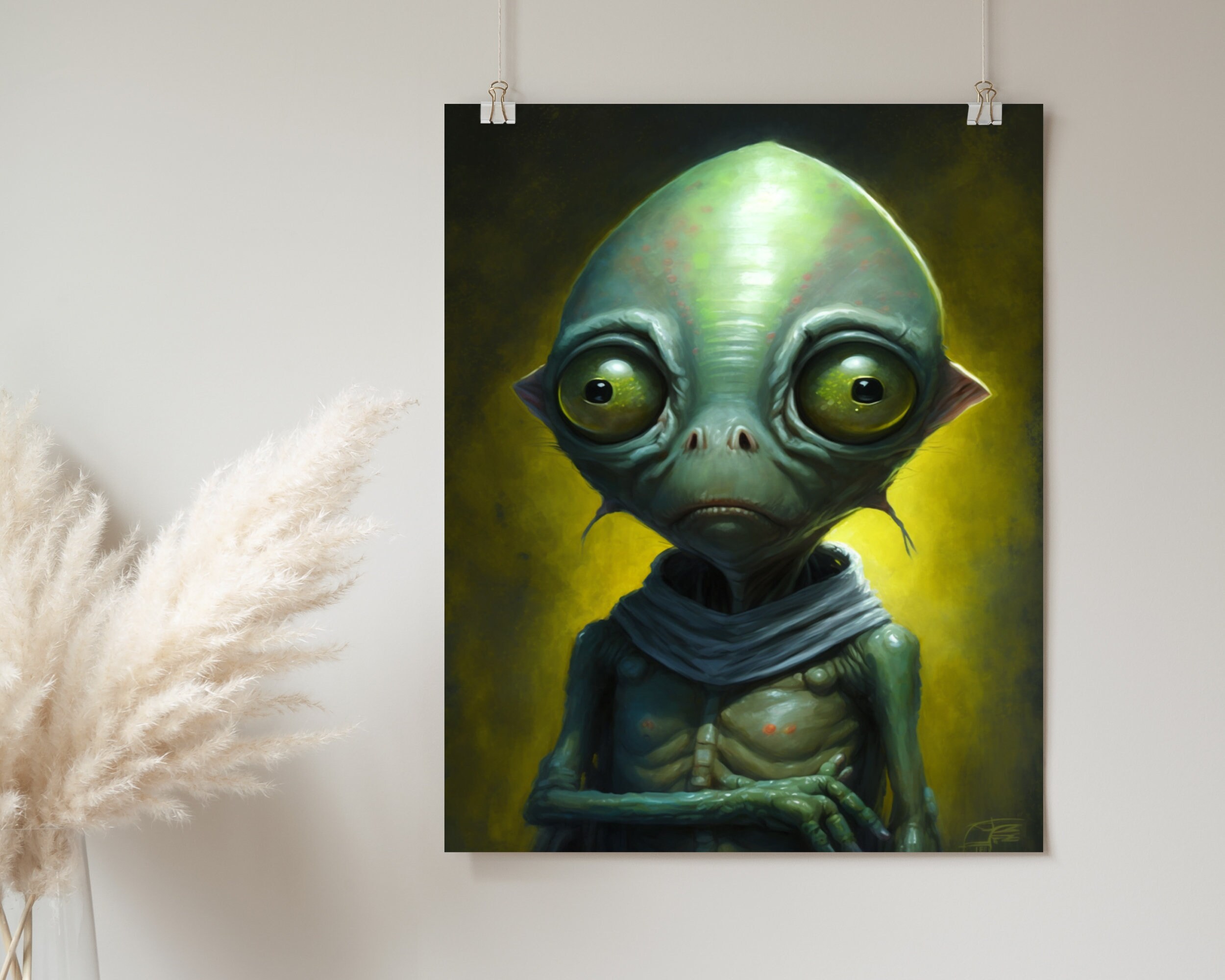 Friendly Alien Poster Print Cute Space Wall Art Alien Lover Gift Retro ...