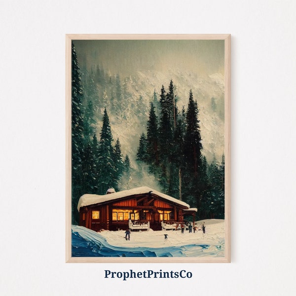 Ski Lodge Oil Painting Poster Print | Rustic Ski Wall Art | Skiing Lover Gift | Lodge Home Décor | Printable Wall Art | DIGITIAL DOWNLOAD