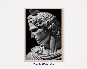 Monochrome Alexander The Great Poster Print | Ancient Greek Wall Art | B&W | Greek King Home Décor | Printable Wall Art | DIGITIAL DOWNLOAD