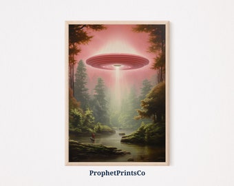 Ufo Spaceship Artwork | Vintage 1950'S Inspired Roswell Ufo Sighting | Ufo Art Print | Flying Saucer | Printable Wall Art | Digital Download