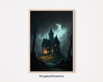 Dark Academia Landscape Poster Print / Moody Castle Wall Art / Pintura / Vintage Gothic Home Décor / Printable Wall Art / DIGITIAL DOWNLOAD