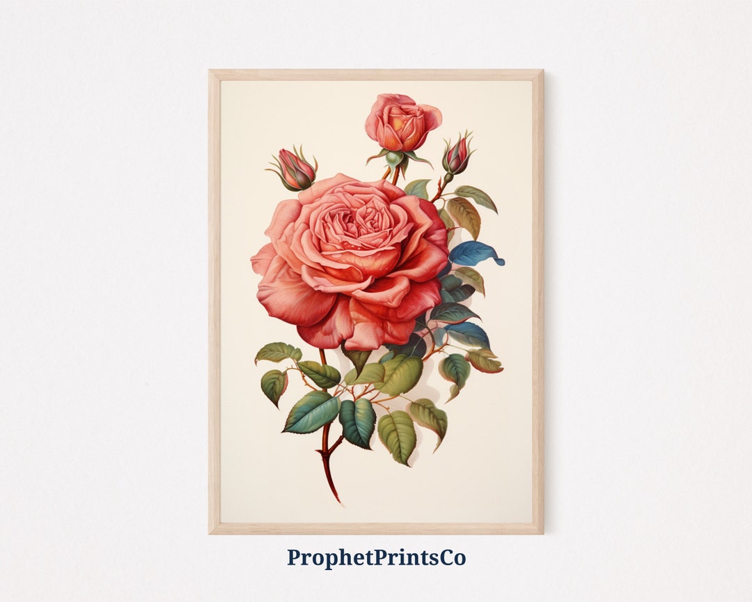 Vintage Rose Poster Print | Botanical Wall Art | Boho Floral Painting ...
