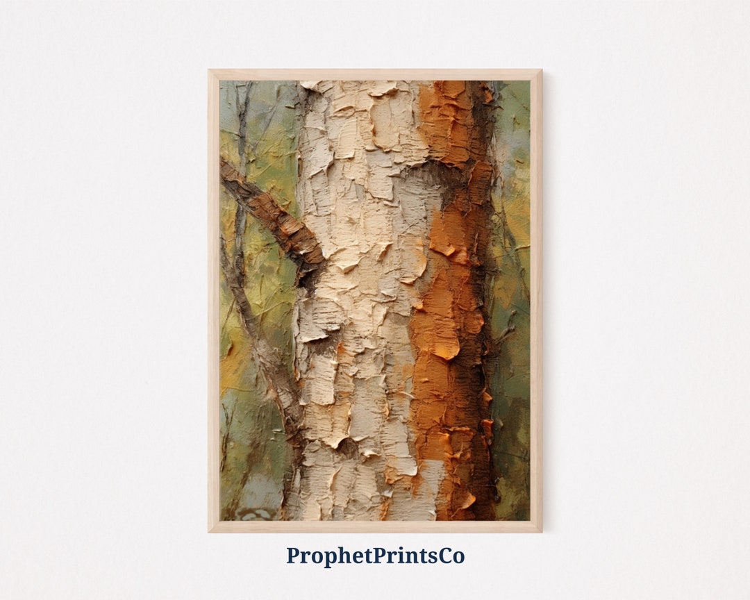 Tree Bark Oil Painting Print Nature Wall Art Birch Wood Wall Art Tree