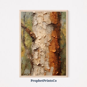 Tree Bark Oil Painting Print | Nature Wall Art | Birch Wood Wall Art | Tree Bark Texture Home Décor | Printable Wall Art | Digital Download