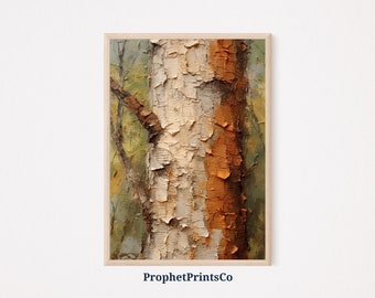 Tree Bark Oil Painting Print | Nature Wall Art | Birch Wood Wall Art | Tree Bark Texture Home Décor | Printable Wall Art | Digital Download
