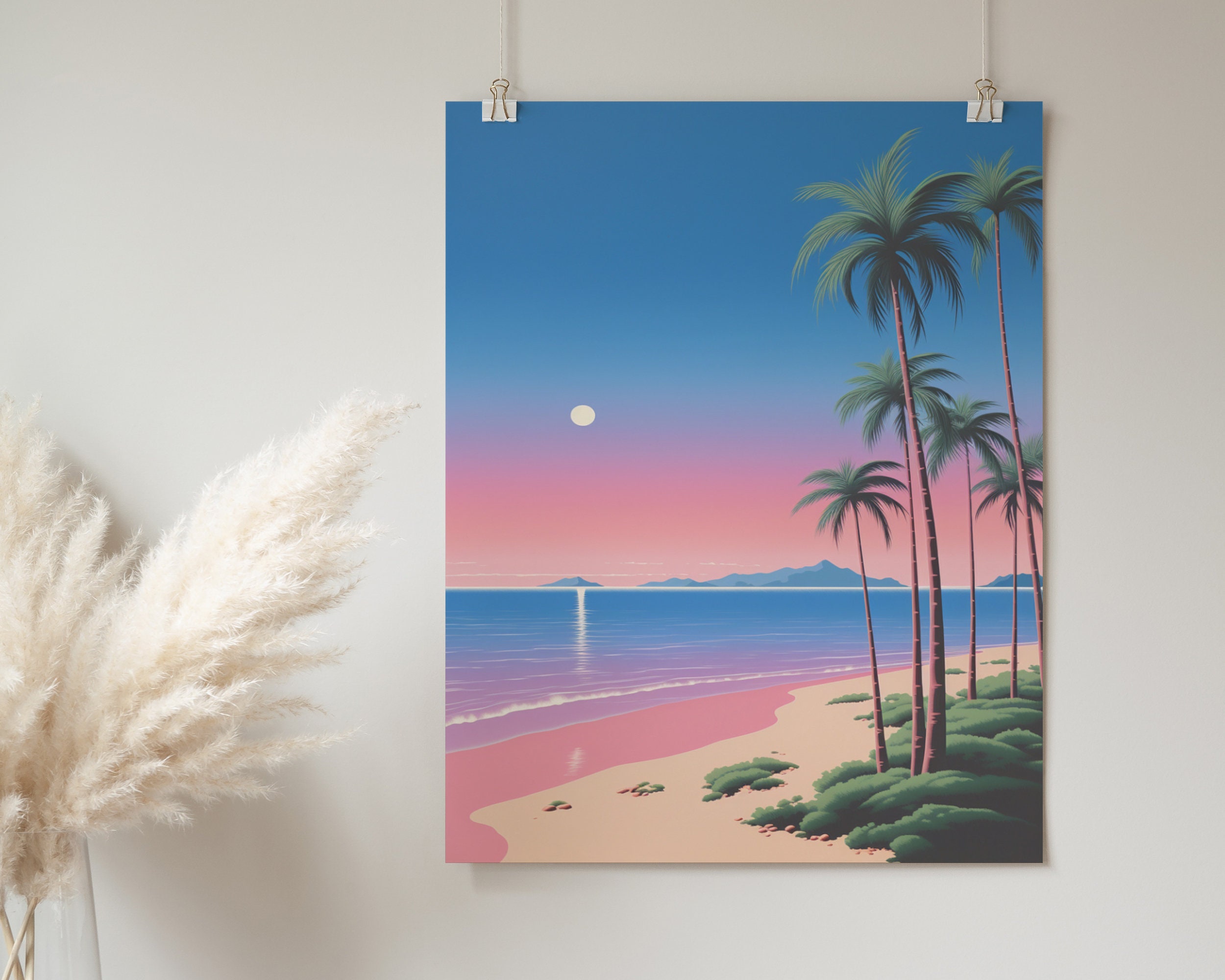 Japanese Beach Print | 90S 80S Vintage Wall Art | Vaporwave Poster