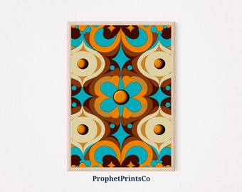 Retro 70s Pattern Poster Print | Vintage Hippie Wall Art | Gift For Hippie | Mid Century Home Décor | Printable Wall Art | DIGITIAL DOWNLOAD