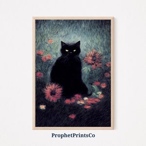 DIGITAL DOWNLOAD Schwarze Katze Poster Print | Schwarze Katze | Geschenk für Katzenliebhaber | Inspiriert von Monet | Druckbare Wandkunst