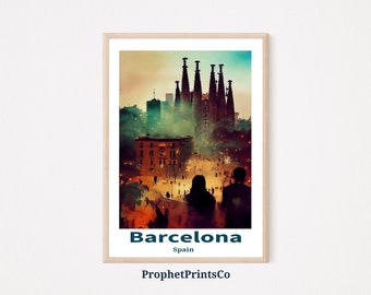 Barcelona Cityscape Poster Print / Spain Travel Wall Art / Travel Lover Gift / Barcelona Home Décor / Printable Wall Art / DIGITIAL DOWNLOAD