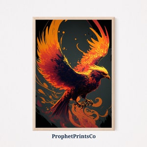 Flaming Phoenix Poster Print | Cool Mythical Wall Art | Fantasy Lover Gift | Rec Phoenix Home Décor | Printable Wall Art | DIGITIAL DOWNLOAD