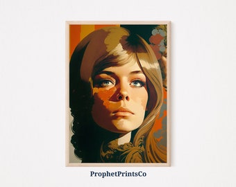 Cópia retro do cartaz da mulher dos anos 70 de <br> Entrega Rápida? Arte de parede retrô | Presente do amante do hippie | Decoração moderna de meados do século | Arte de parede para impressão | DOWNLOAD DIGITAL