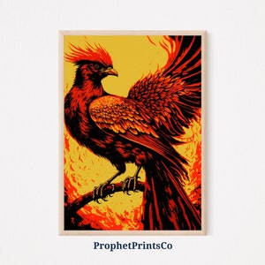 Flaming Phoenix Poster Print | Cool Mythical Wall Art | Fantasy Lover Gift | Rec Phoenix Home Décor | Printable Wall Art | DIGITIAL DOWNLOAD