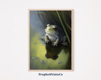 Cute Frog Poster Print | Unique Green Wall Art | Aesthetic Artwork Gift | Retro Frog Home Décor | Printable Wall Art | Digital Download