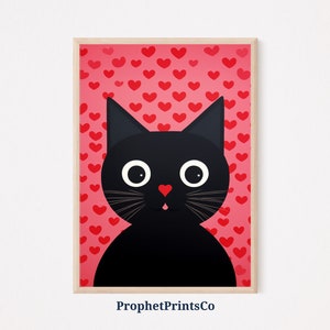 Cute Black Cat Poster Print | Cartoon Wall Art | Cat Lover Gift | Kids Room Home Décor | Printable Wall Art | Digital Download