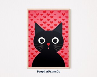 Cute Black Cat Poster Print | Cartoon Wall Art | Cat Lover Gift | Kids Room Home Décor | Printable Wall Art | Digital Download
