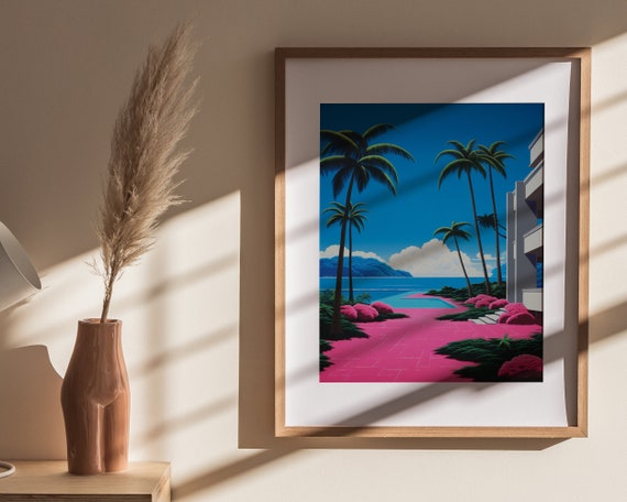 Japanese Beach Print | 90S 80S Vintage Wall Art | Vaporwave