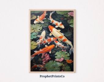 Koi Fish Print | Fish Digital Print | Japanese Feng Shui Art | Koi Fish Painting | Koi Wall Art | Printable Wall Art | Digital Download