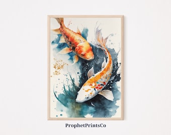 Watercolor Koi Fish Poster Print | Japanese Wall Art | Koi Fish Gift | Original Zen Home Décor | Printable Wall Art | DIGITIAL DOWNLOAD