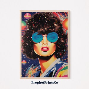 Retro Disco Print | Aesthetic 1980s Wall Art | Rainbow Art 80s Woman | Funky Disco Ball Home Décor | Printable Wall Art | Digital Download