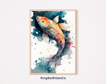 Watercolor Koi Fish Poster Print | Japanese Wall Art | Koi Fish Gift | Original Zen Home Décor | Printable Wall Art | DIGITIAL DOWNLOAD