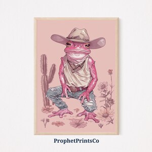 Girly Cowgirl Frog Poster Print | Western Wall Art | Whimsical Gift | Kids Room Home Décor | Printable Wall Art | Digital Download
