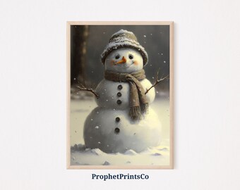 Vintage Snowman Poster Print | Cute Winter Wall Art | Christmas Gift | Original Snow Man Home Décor | Printable Wall Art | DIGITIAL DOWNLOAD