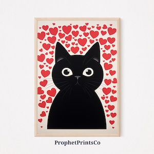 Cute Black Cat Poster Print | Cartoon Wall Art | Cat Lover Gift | Kids Room Home Décor | Printable Wall Art | Digital Download