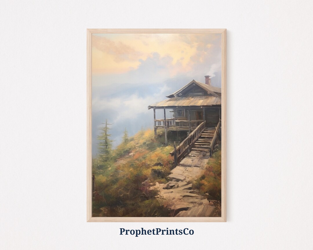 Soft Tonal Log Cabin Oil Painting Rustic Wall Art Old Log Cabin