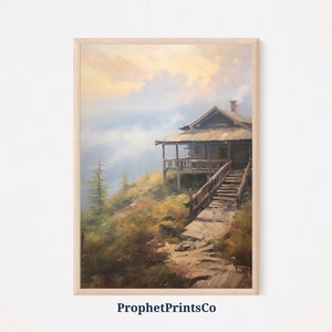 Soft Tonal Log Cabin Oil Painting | Rustic Wall Art | Old Log Cabin | Aesthetic Forest Home Decor | Printable Wall Art | Digital Download