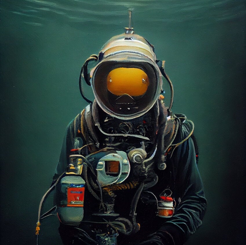 Deep Sea Diver Poster Print | Nautical Oil Painting Wall Art | Scuba ...