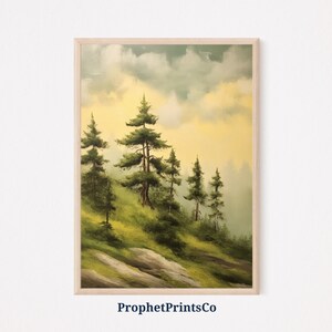 Soft Tonal Pine Trees Oil Painting | Foggy Forest Wall Art | Pine Tree Painting | Rustic Wall Décor | Printable Wall Art | Digital Download