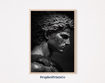 Monochrome Alexander The Great Poster Print | Ancient Greek Wall Art | B&W | Greek King Home Décor | Printable Wall Art | DIGITIAL DOWNLOAD