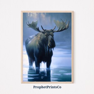 Moose Oil Painting Poster Print | Wildlife Animal Wall Art | Nature Lover Gift | Cabin Home Décor | Printable Wall Art | Digital Download