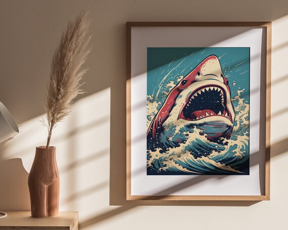 Japanese Shark Poster Print | Colorful Shark Wall Art | Japan Pop