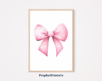 Pink Preppy Bow Print | Aesthetic Watercolor Wall Art | Match Box Art | Costal Cowgirl Home Décor | Printable Wall Art | Digital Download