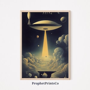 DIGITIAL DOWNLOAD Surreal UFO Poster Print | Cool Alien Wall Art | Space Gift | Flying Saucer Room Décor