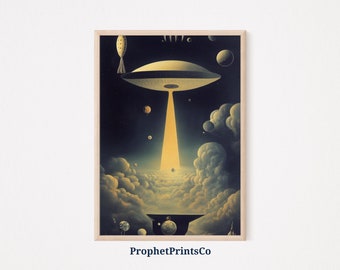 DIGITIAL DOWNLOAD Surreal UFO Poster Print / Cool Alien Wall Art / Space Gift / Flying Saucer Room Décor