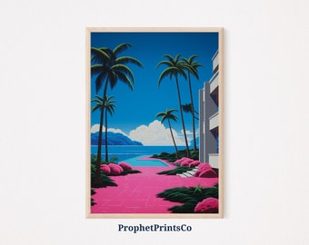 Japanese Beach Print | 90S 80S Vintage Wall Art | Vaporwave Poster