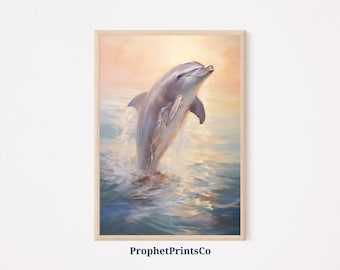 Arte de delfines / Pintura de delfines / Arte de playa costera / Impresión de vivero / Regalo amante de los delfines / Arte oceánico / Arte de pared imprimible / Descarga digital