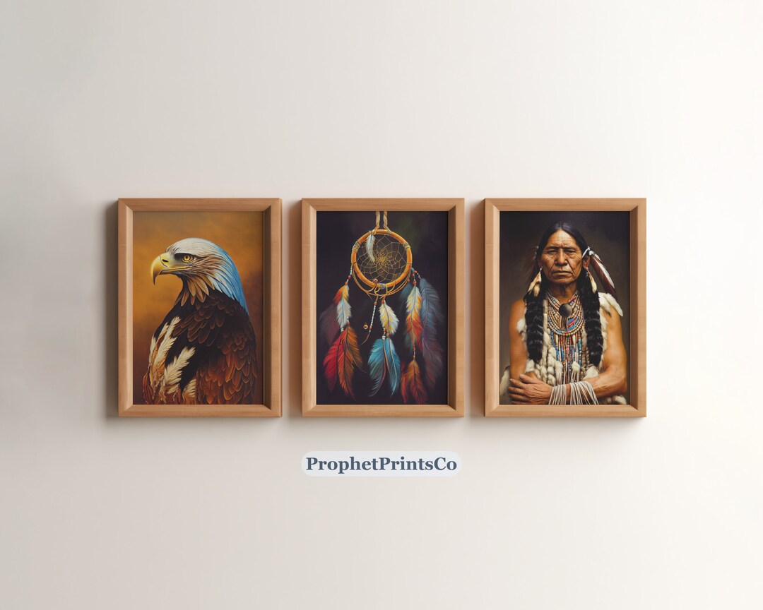 SET OF 3 Native Oil Painting Poster Prints | Dreamcatcher Wall Art ...