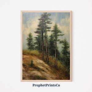 Soft Tonal Pine Trees Oil Painting | Foggy Forest Wall Art | Pine Tree Painting | Rustic Wall Décor | Printable Wall Art | Digital Download