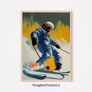 Skier Oil Painting Poster Print | Vintage Ski Wall Art | Ski Lover Gift | Snow Skiing Home Décor | Printable Wall Art | DIGITIAL DOWNLOAD