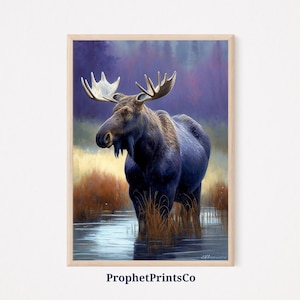 Moose Oil Painting Poster Print | Wildlife Animal Wall Art | Nature Lover Gift | Cabin Home Décor | Printable Wall Art | Digital Download