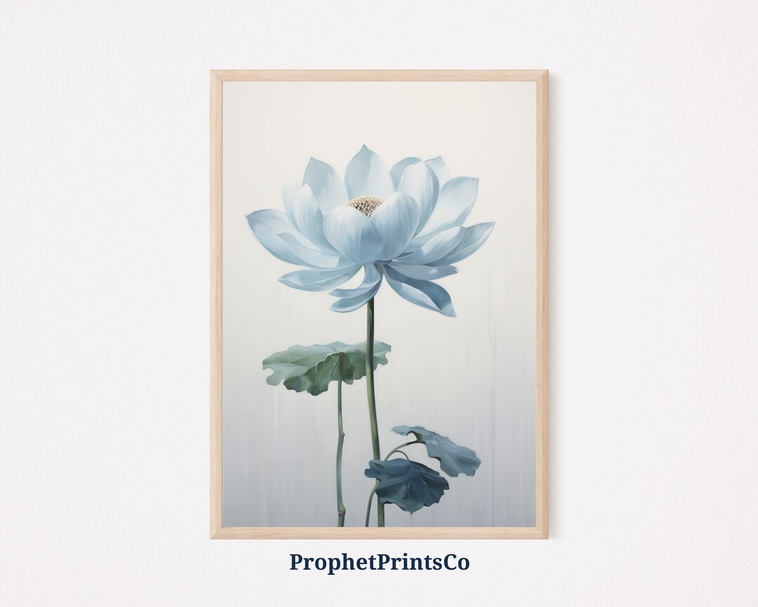 Blue Lotus Flower Print | Lotus Painting | Minimalist Wall Art | Blue ...