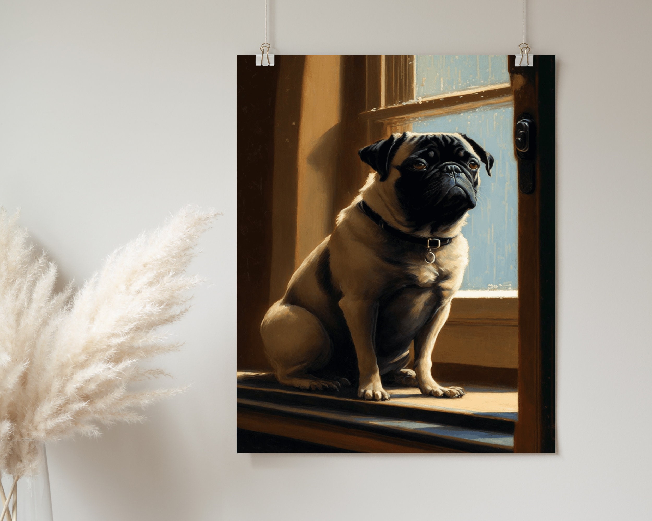 Pug Oil Painting Poster Print Antique Pug Dog Wall Art Gift for Dog