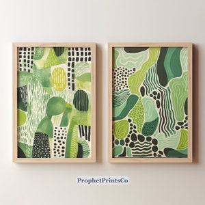 Set Of 2 Boho Sage Green Prints | Mid Century Wall Line Art Print Set | Green Aesthetic Home Décor | Digital Download | Printable Wall Art