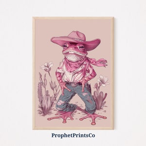 Girly Cowgirl Frog Poster Print | Western Wall Art | Whimsical Gift | Kids Room Home Décor | Printable Wall Art | Digital Download