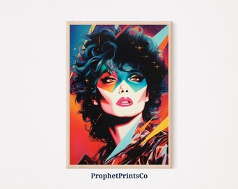 Retro Disco Print | Aesthetic 1980s Wall Art | Rainbow Art 80s Woman | Funky Disco Ball Home Décor | Printable Wall Art | Digital Download