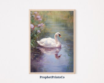 Swan Balletcore Poster Print | Preppy Wall Art | Vintage Swan Lake | Coquette Aesthetic Home Décor | Printable Wall Art | Digital Download